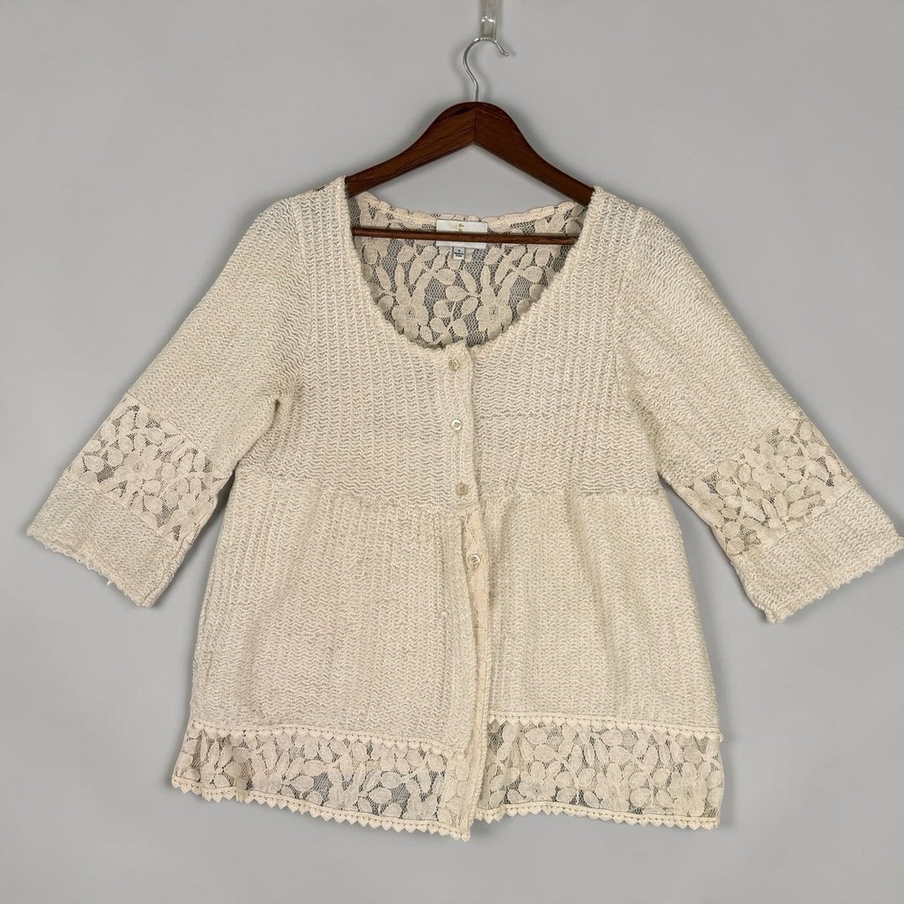 Belle France Cardigan Womens Size Small Ivory Mohair Blend Lace Button Luxury